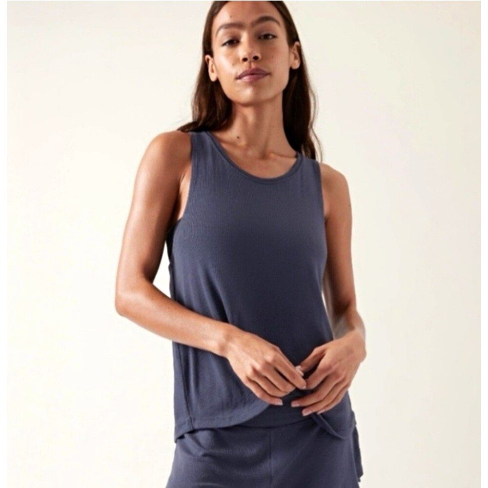 Athleta Well Rested Women's L Blue Ribbed Tank Scoop Neck Sleeveless Lightweight